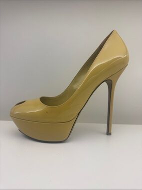 Sergio Rossi Patent Platform Peep-Toe Pump in chartreuse